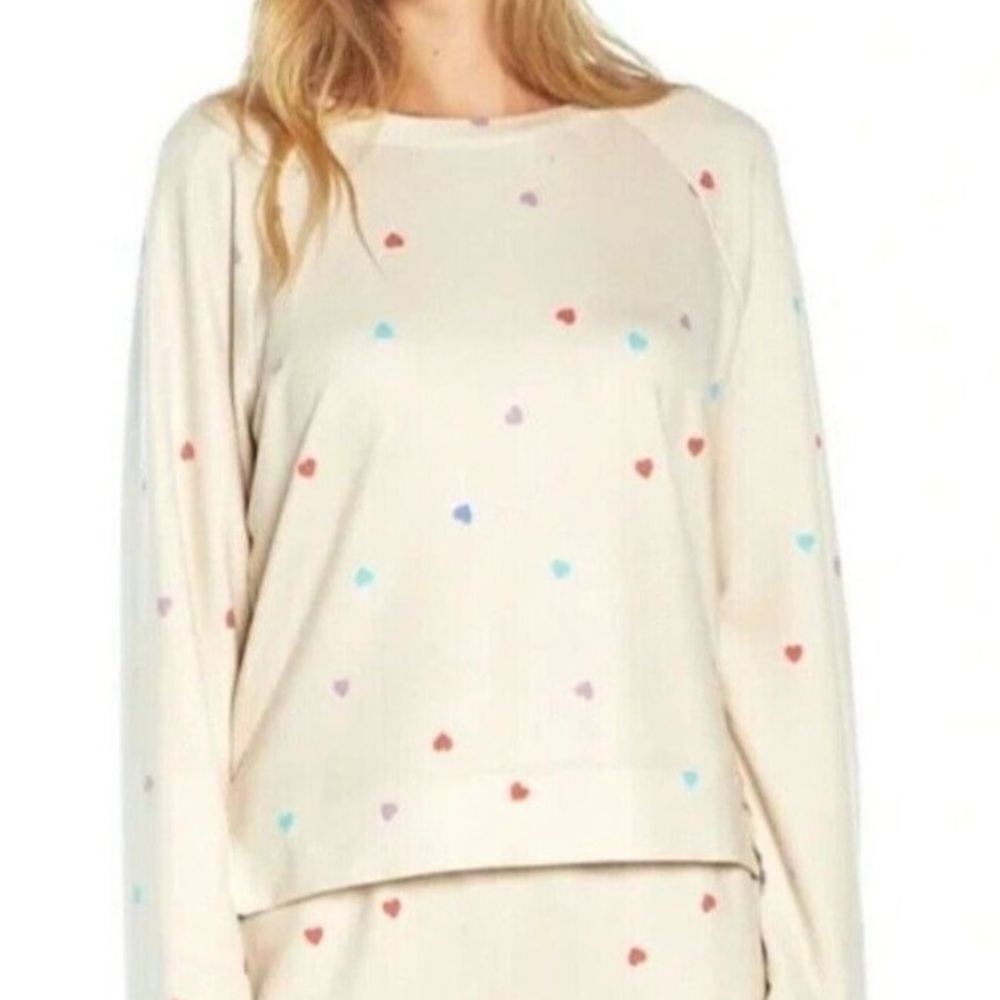 Wildfox Ivory Oatmeal Hearts Graphic Sweatshirt Size XL